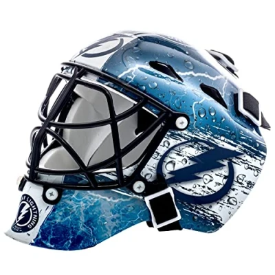 Image of NHL Franklin Sports Tampa Bay Team Logo Mini Hockey Goalie Mask with Case Collectible Official Logos and Colors