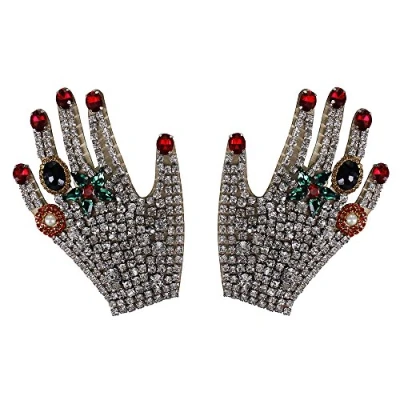 Image of EMDOMO 1pair Beaded Rhinestones Applique Hands Diamond Crystal Motifs Badge Patches for Shoes Bags Decorated Sewing Accessories