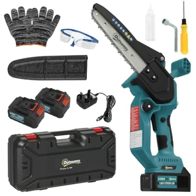 Image of Outsunny 8 Inch Electric Chainsaw, Cordless Chain Saw with Brushless Motor, 2 4.0Ah Batteries and Safety Lock, Handheld Portable Wood Pruning for Trimming Cutting, Blue