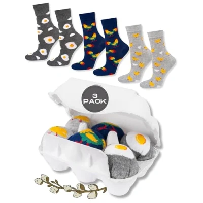 Image of soxo Easter Egg Socks Men Funny Women Gifts Mens Cotton Sock Ladies Gift Men&#039;s Presents 6.5 10.5 3 Pairs
