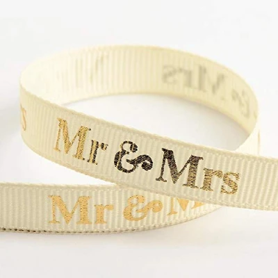 Image of Mr &amp; Mrs Ribbon Cream/Gold Grosgrain (9mm x 20M)