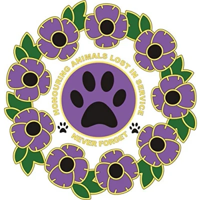 Image of Remembrance Sunday Purple Poppy and Wreath Car Sticker Animals at War (Large)