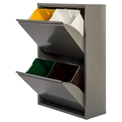 Image of WELL HOME MOBILIARIO &amp; DECORACIÓN 4 x 17 Litre 68 Grey Gloss Metal Recycling Bin