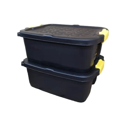 Image of Samuel ALEXANDER 2 x 24L Heavy Duty Storage Boxes, Sturdy, Lockable, Stackable and Nestable Design Chests with Clips in Black