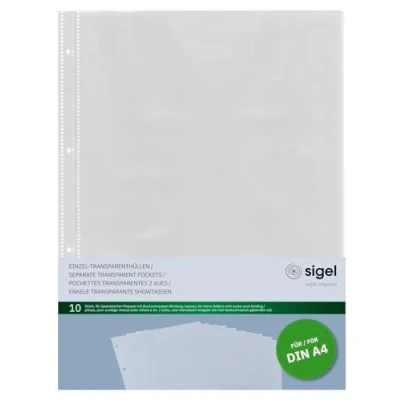 Image of SIGEL SM190 Single Transparent Pockets, for menu folders with screw post binding , A4, 10 Pieces