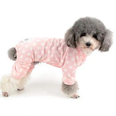 Image of Zunea Small Dog Daisy Jumpsuit Pajamas Adorable Flowers Cotton Overalls Pjs Puppy Girl Sleeping Clothes Shirt with Pant Pet Doggie Cats Four Legs Pyjamas for All Season Pink M