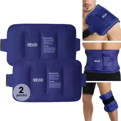 Image of REVIX Reusable Ice Pack for Back Relief, Soft Plush Lining Gel Cold Packs Lower Back, Shin, Knee, Hip, Arm, Flexible Compress, 16 x 9 &quot;, 2