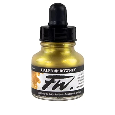 Image of Daler Rowney FW Acrylic Ink, Glass Bottle with Dropper, 1oz 29.5 ml, Gold Imitation