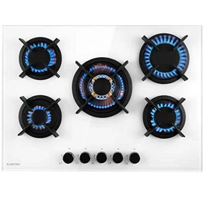 Image of Klarstein Gas Cooker, 5 Burners Hob, 10400W Built In Five Ring Electric Campervan Cooktops Cookers, Stainless Steel Glass Top Wok Burner, Kitchen Stoves LPG Cooker
