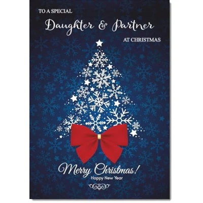 Image of doodlecards Daughter and Partner Christmas Card Blue Abstract Tree Medium Size for &amp; with Plain Envelope