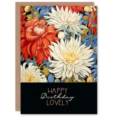 Image of Artery8 Happy Birthday Lovely Greeting Card Chrysanthemum Flower Pattern For Her