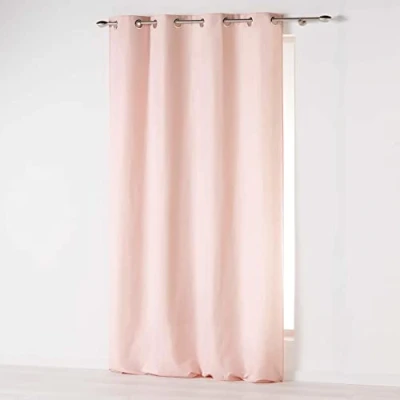 Image of Douceur d&#039;Intérieur Absolu Microfibre Curtain with Eyelets, Plain, polyester, Light Pink, 280 x 140 cm