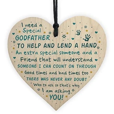Image of RED OCEAN Godfather Asking Gift Wooden Hanging Heart Sign Thank You Christening Friendship Godparent Gifts