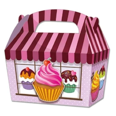 Image of Party Perfecto THEMED SNACK Boxes PACK OF 10 Children/Kids Carry Food Meal Fun Picnic Birthday Wedding Favour / Baby Shower Box Loot Bag (Cupcake) (XX73)