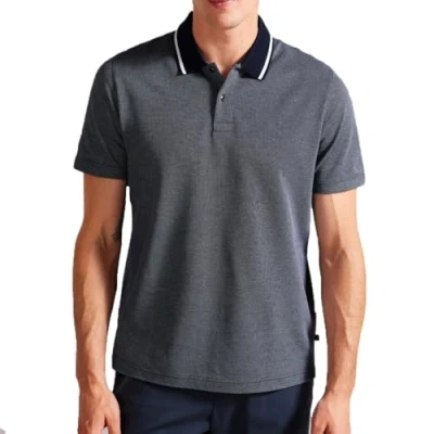 Image of Ted Baker Arts Mini Jacquard Stitch Mens Dark Blue Polo Shirt Cotton Size Small