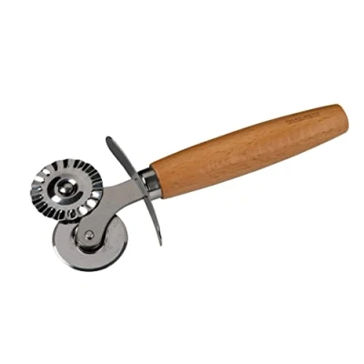 Image of Fackelmann Dough Wheel for Ravioli, Mouth or Cookies Stainless Steel Pastry with Zinc Alloy Homemade Pasta Ergonomic Beech Wood Handle