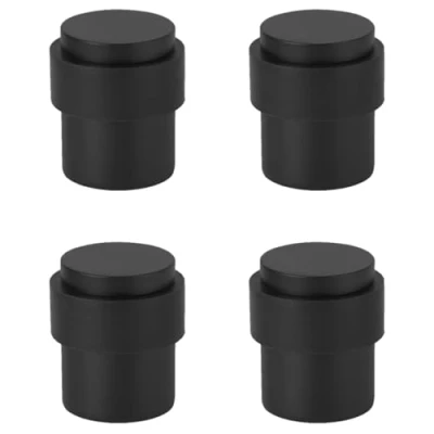 Image of HANDLEZONE® 4 Pack Floor Mounted Door Stop 30mm x 40mm, Collared with Rubber Buffer Stopper, Concealed Fixing Black Matt