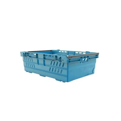 Image of HomeHQ 35 Litre Stacking Crate, Nesting Ventilated Plastic Bale Arm Supermarket &amp; Storage Crate (600x400x200mm) (BLUE)