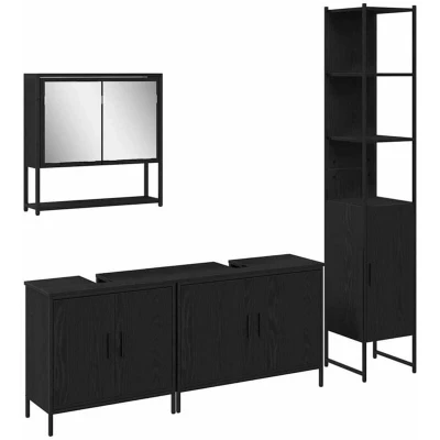 Image of vidaXL 4 Piece Bathroom Furniture Set in Black Oak and Engineered Wood