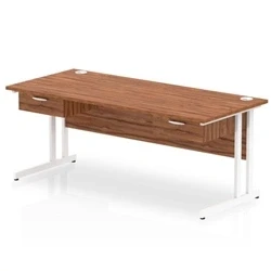 Image of Impulse 1800x800 Desk Walnut/White Cantilever Leg 2x1 Drawer Fixed Ped