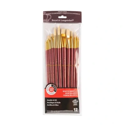 Image of Royal and Langnickel RSET 9319 Bristle Long Handle Variety Brush Set Firm White (Pack of 12)