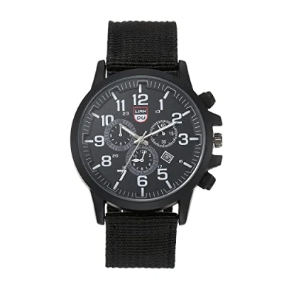 Image of JewelryWe Mens Military Watch Black Green Nylon Strap Analog Quartz Calendar Luminous Wristwatch, for Fathers Day