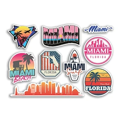 Image of A5 Sticker Sheet Miami Vinyl Stickers Florida City America USA Stamp Surf Holiday Travel #78494