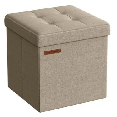 Image of SONGMICS Storage Ottoman, Foldable Small Ottoman Foot Rest, 30 x cm Stool, with Storage, Load up to 130 kg, for Living Room, Bedroom, Dorm, Camel Brown LSF028K51