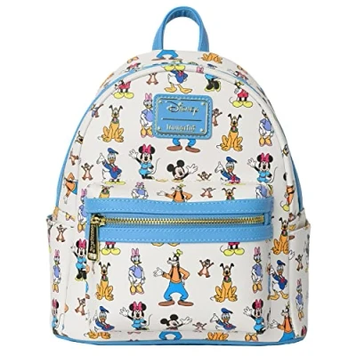 Image of Loungefly Disney Mickey Mouse Friends Forward and Backward Mini Backpack Wallet, Blue,