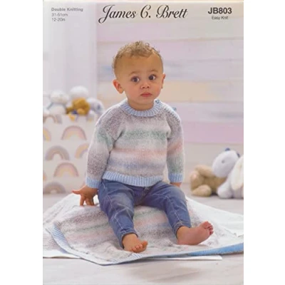 Image of James Brett Double Knit Knitting Pattern Baby Rib Detail Sweater Blanket &amp; Hat (JB803)