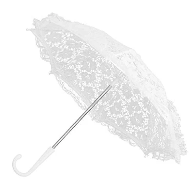 Image of TOPINCN White Wedding Lace Parasol Umbrella Vintage Crafted Flowers Embroidery Umbrellas Romantic Bridal Photo Props Lady Costume Accessory(White)