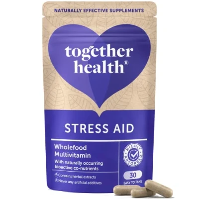 Image of Stress Aid Complex Together Health 5 Essential B Vitamins Schisandra, Ashwagandha &amp; Rhodiola Ocean Sourced Magnesium Vegan Friendly Made in The UK 60 Vegecaps