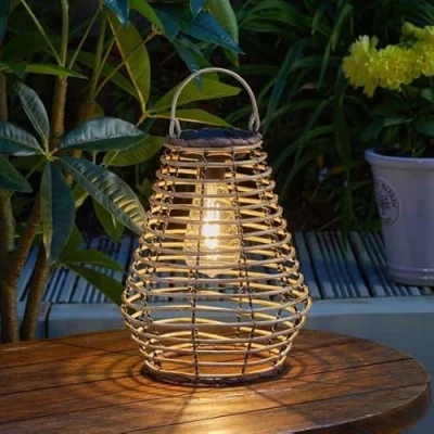 Image of Garden Mile® LED Rattan Solar Lanterns for The Outdoor Lighting Patio Tabletop Light Decor Home Weaved Hanging Free Standing 26.5cm (Maris)