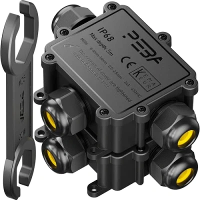 Image of PEBA IP68 Waterproof Junction Box 3 Way Outdoor Cable Electrical Connector Boxes, M25 Plastic for 4 14MM Diameter ,Electrical Connecto,Black 2 packs