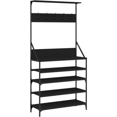 Image of vidaXL Clothes Rack with Shoe Storage Black 90x34x184 cm