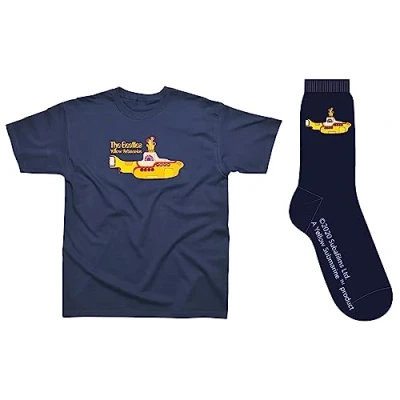 Image of Beatles T Shirt and Socks Set for Men (Yellow Submarine Design), Premium Mens with Novelty Socks. Machine Washable Tshirt Men. Rock Band Shirts Gifts Genuine Merchandise