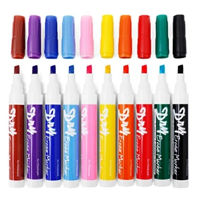 Image of Volcanics Dry Wipe Pens Low Odor Chisel Tip Whiteboard Markers Pack of 10,10 Colors