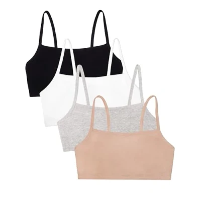 Image of Fruit of the Loom Women&#039;s Spaghetti Strap Cotton Pullover Sports Bra Value Pack, Opaque, Sand/White/Black/Heather Grey, 42 (Pack 4)