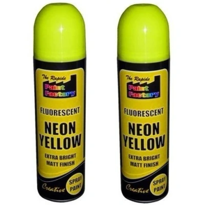 Image of 2 x YELLOW Fluorescent Neon Spray Paint Matt DIY Interior Exterior Bright Colour Aerosol