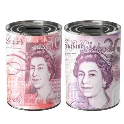 Image of BERTO 2PCS Money TIN BOX Sterling Bank Note Piggy Bank, Coin Tin, Cash Savings Can, Birthday Money, Holiday &amp; Christmas Fund(2 X Medium)