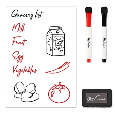 Image of Vinsani Whiteboard A4 Size Make Notes, Lists, Memos, Menus. for Home, School, Office and Kitchen Use with 2 Free Magnetic Dry Wipe Pens Eraser (29.7 x 21 cm)