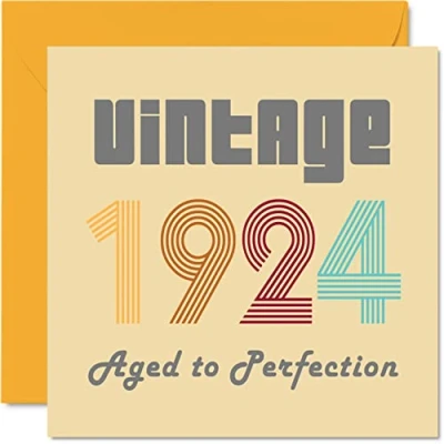 Image of 100th Birthday Cards for Men Women Vintage 1924 Aged To Perfection 100 Card Funny Her Him, 145mm x Best Friend Greeting Great Grandad Grandma Granny Nanny Nan