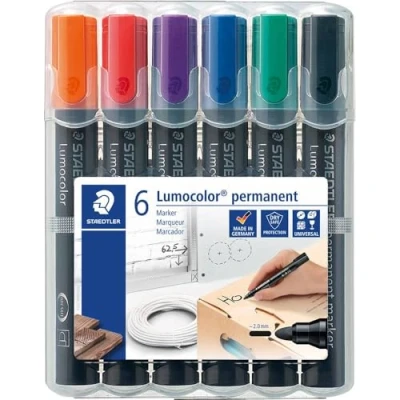 Image of STAEDTLER Lumocolor 352 WP6 Bullet Tip Permanent Marker Assorted Colours (Pack of 6)