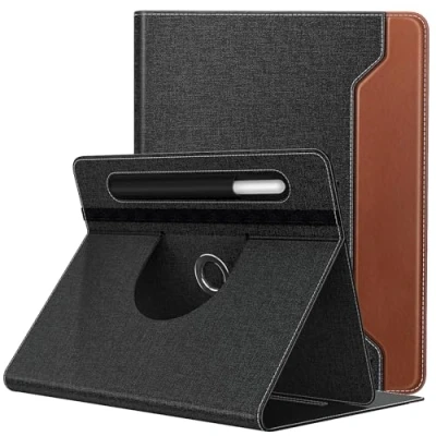 Image of TiMOVO Universal Case for 9 11 Inch Tablet, 360 Degree Rotating Stand Protective Cover with Pen Pocket 10 10.1 Android Touchscreen Black Brown