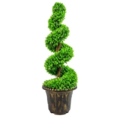 Image of Leaf Large Artificial Spiral Tree with Decorative Planter, Boxwood, 90cm Green