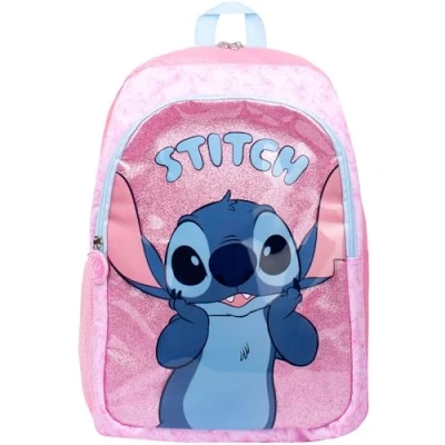 Image of Disney Stitch School Bag Backpack for Girls Multi compartment Travel Glitter Rucksack Kids Adjustable Shoulder straps and Mesh Pocket