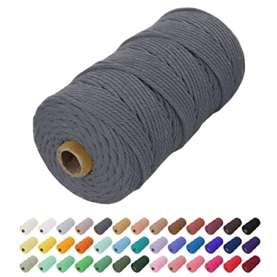 Image of Uiopa Macrame Cord 2mm x 200m, Natural Cotton Coloured Yarn Soft Rope, String Twine for Crafts, Plant Hanger, Wall Hanging, Wrapping, Christmas Decorations (Gray)