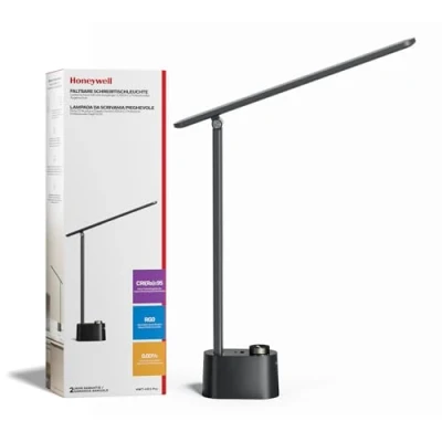Image of Honeywell Upgraded LED Desk Lamp H01 Pro Sunturalux™ Foldable Light with USB A+C Charging Port, 3 Color Modes Dimmable Table for Home Office Reading(Black