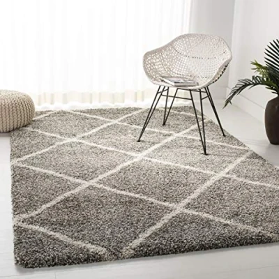 Image of SAFAVIEH Shaggy Rug for Living Room, Dining Bedroom Hudson Shag Collection, High Pile, in Grey and Ivory, 122 X 183 cm