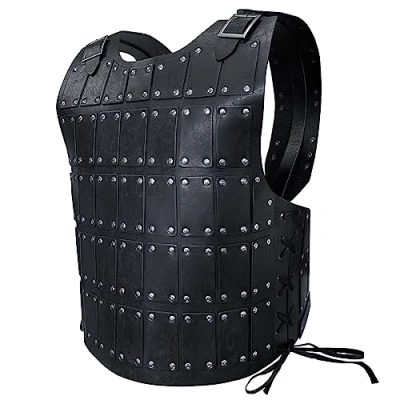 Image of HiiFeuer Medieval Studded Leather Armor, Vintage Mercenary Body Armor Faux Leather, Adjustable Chest Armour for LARP Costume&amp; Ren Faire (Black A)